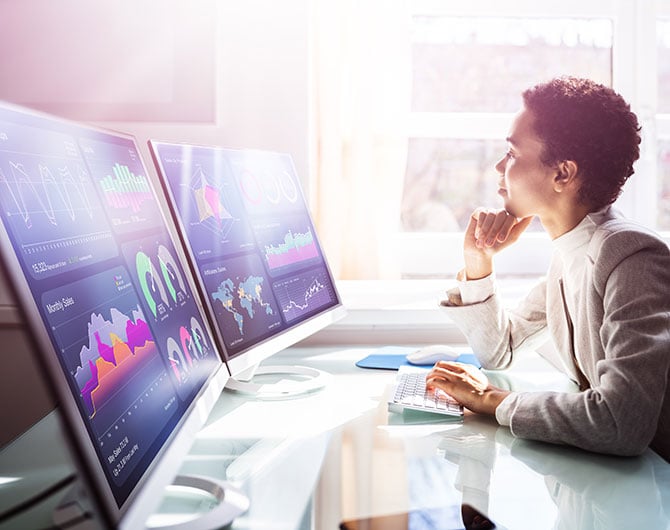 woman looking at data