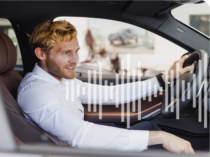 a man talking to his car with voice AI