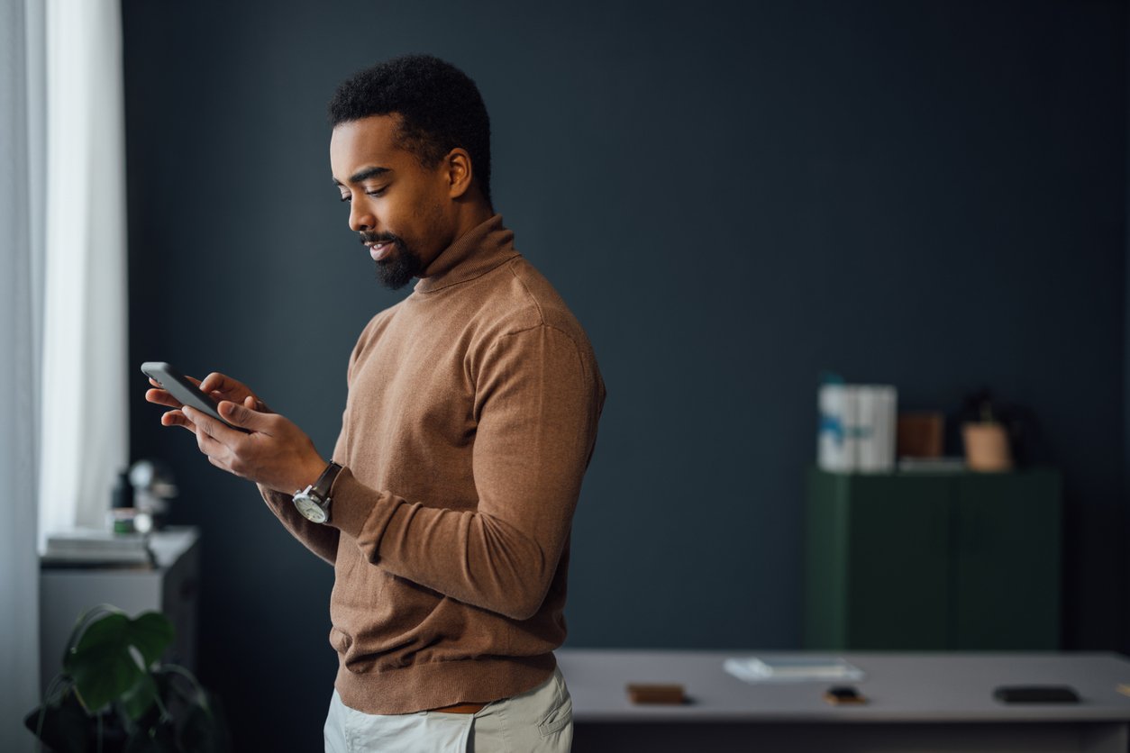 a man wearing a voice-enabled headset