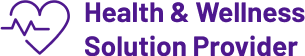Purple icon of a heart with a heart monitor line through it. The icon is to the left of text that says, "Health & Wellness Solution Provider" in purple font.